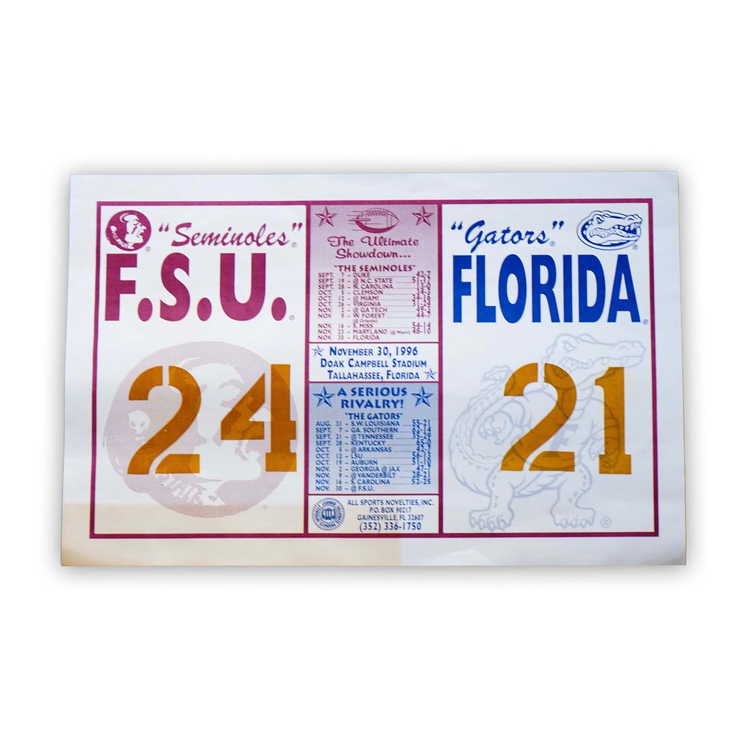 1996 FSU vs. UF Score Card
