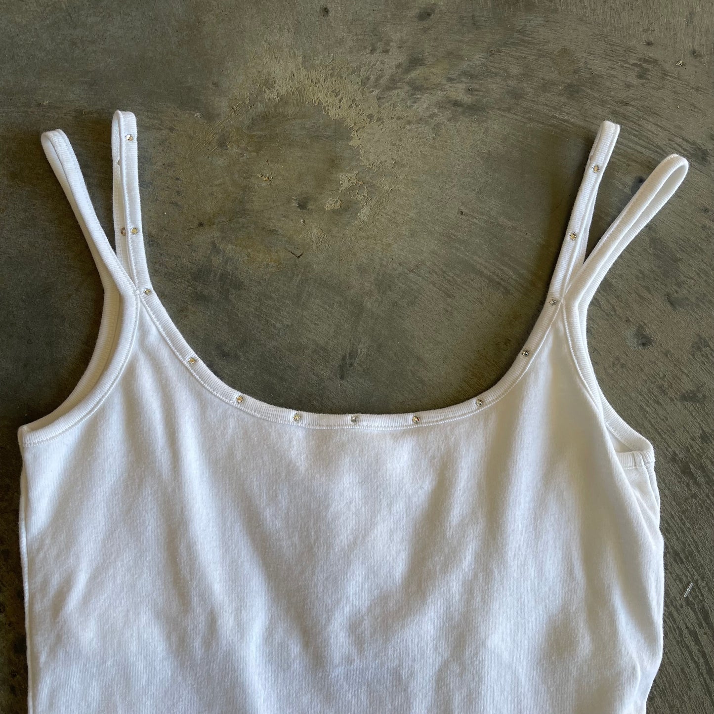 White Bedazzled Double Strap Tank Top
