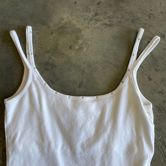 White Bedazzled Double Strap Tank Top