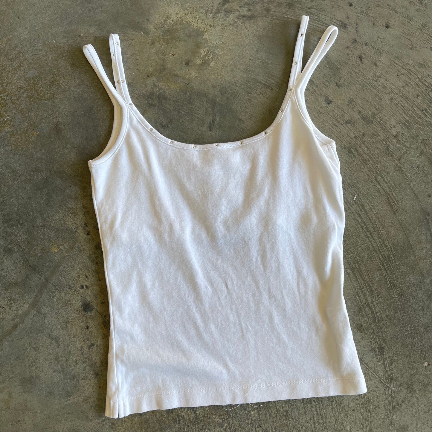 White Bedazzled Double Strap Tank Top
