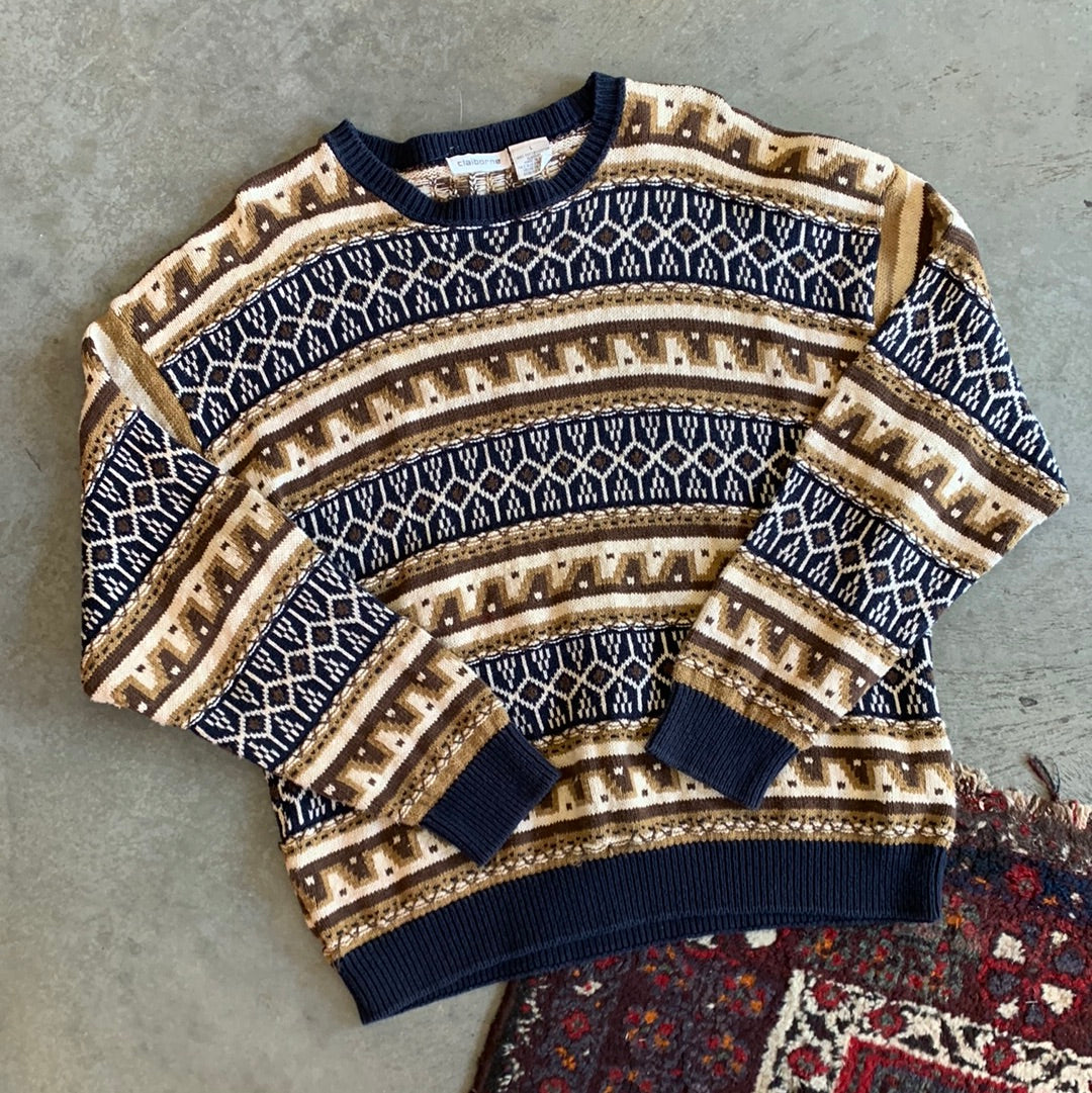 Claiborne Brown & Blue Knit Sweater - M