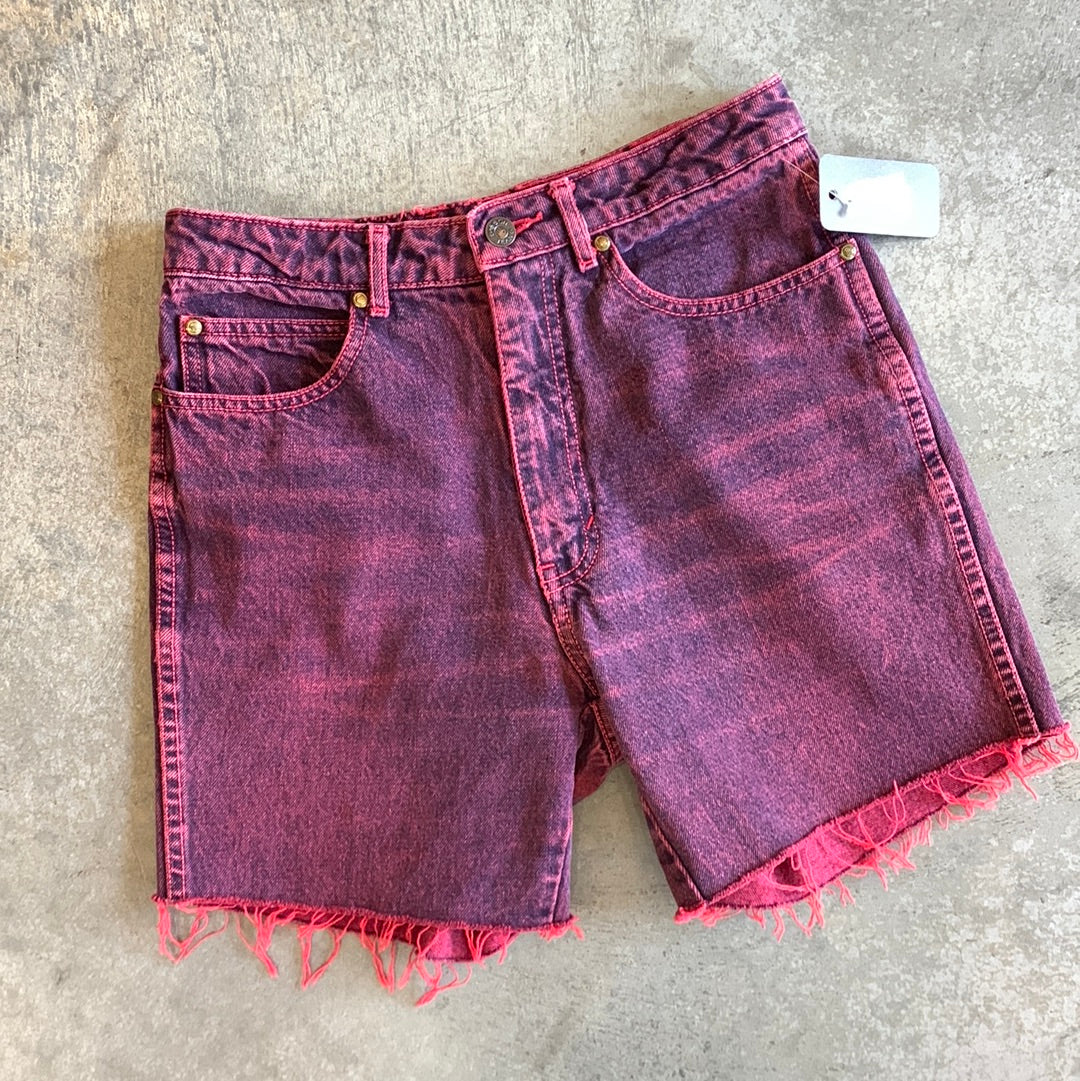 Red Acid Wash Denim Shorts - 26