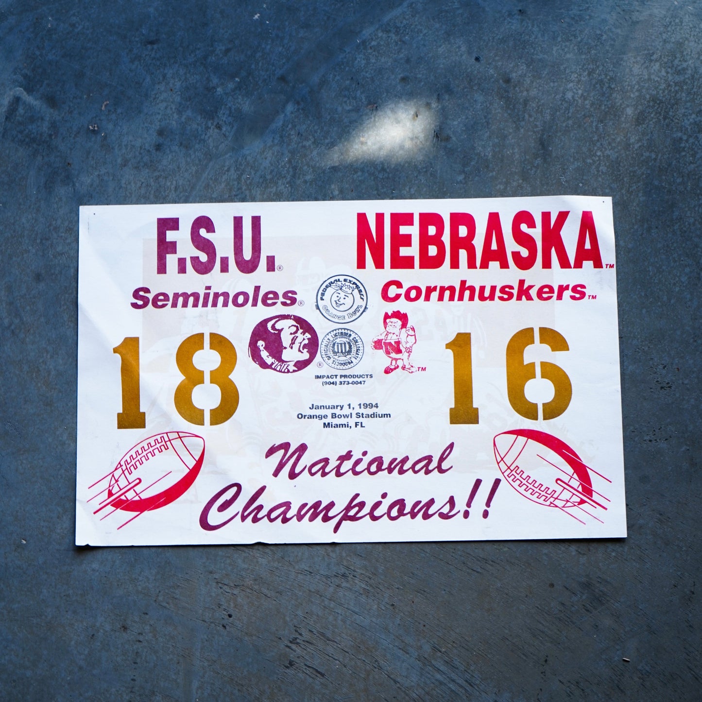 1993 Championship FSU vs. Nebraska Score Card