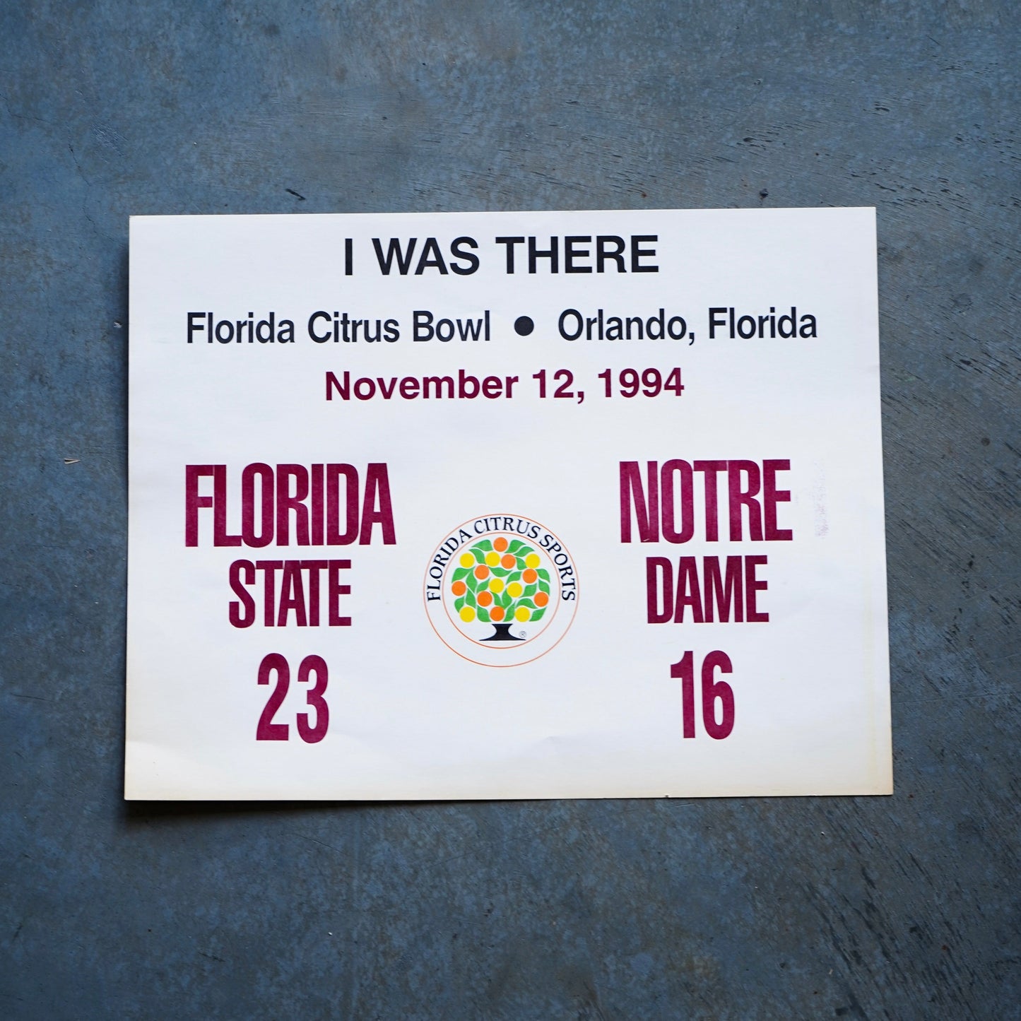 1994 FSU vs. Notre Dame Score Card