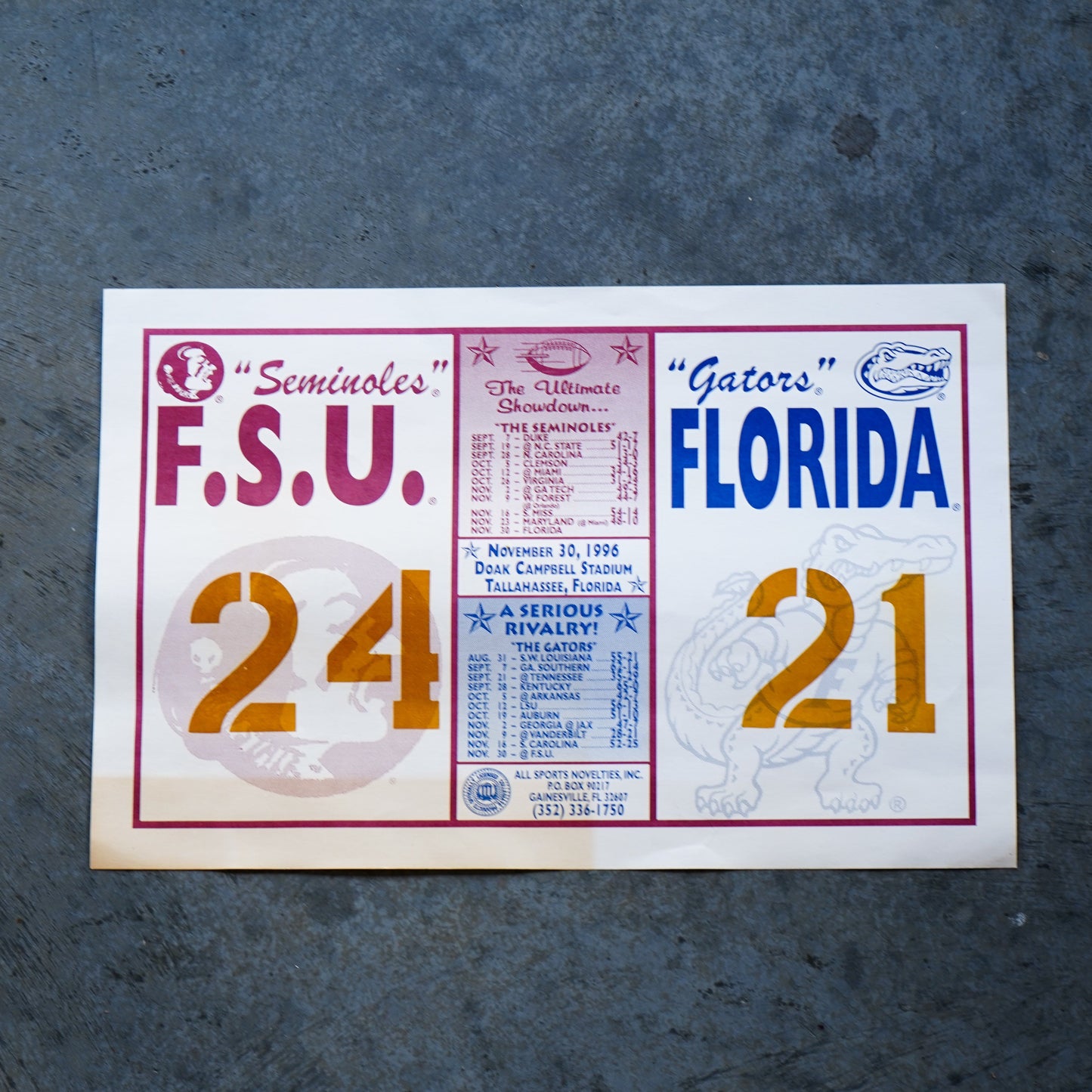 1996 FSU vs. UF Score Card