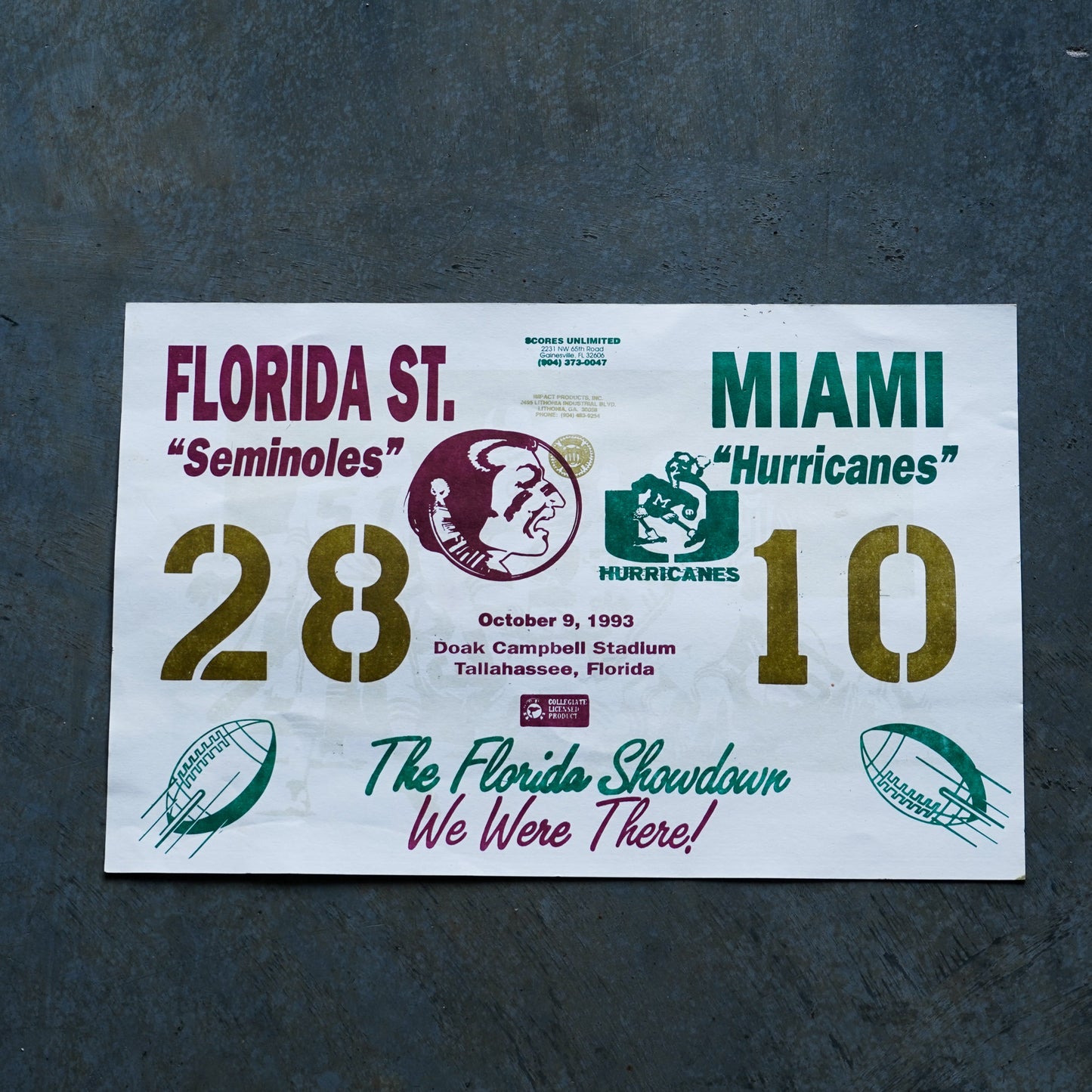 1993 FSU v Miami Score Card