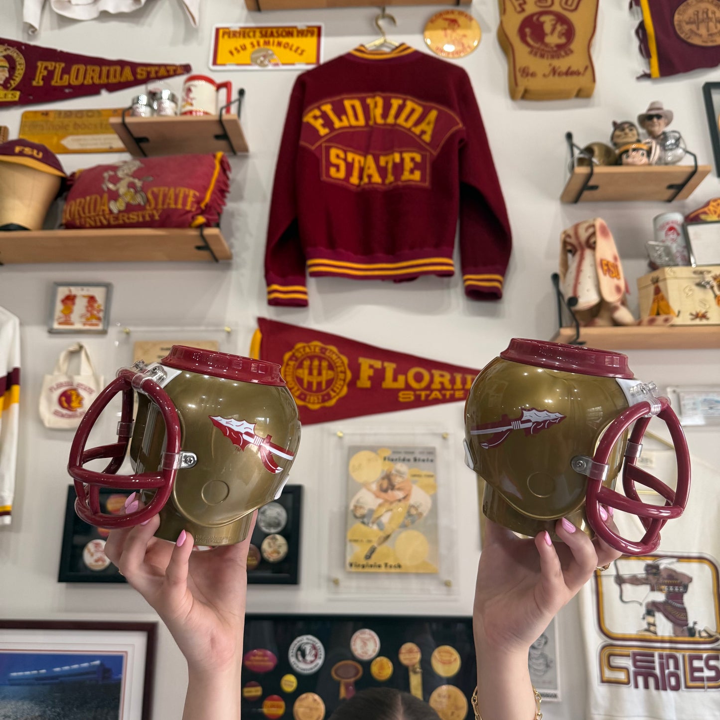 Set of 2 FSU Helmet Can Holder/Mugs