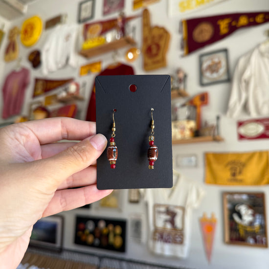 Garnet & Gold Football Dangle Earrings