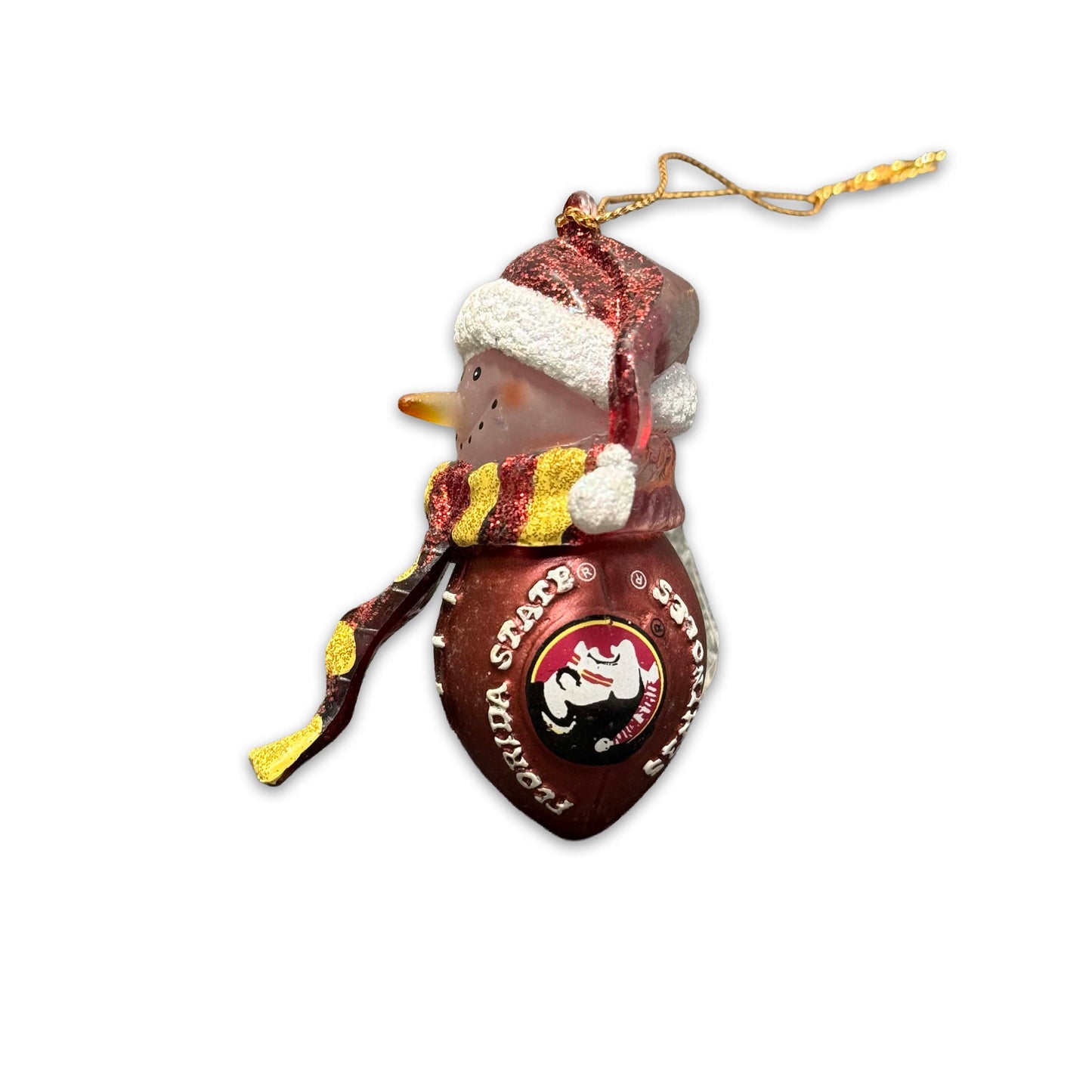 FSU Glass Snowman Ornament (Garnet & Gold)