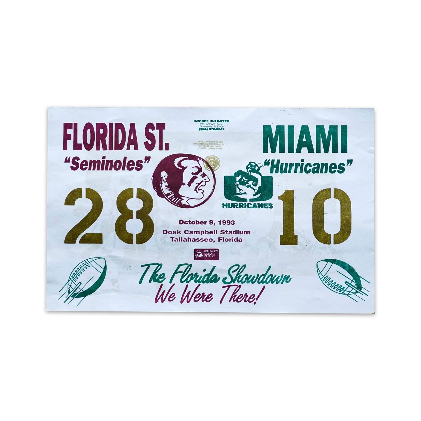 1993 FSU v Miami Score Card