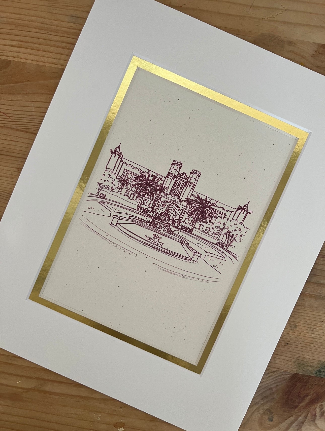 Matted Garnet Westcott Line Drawing Print (AXN)